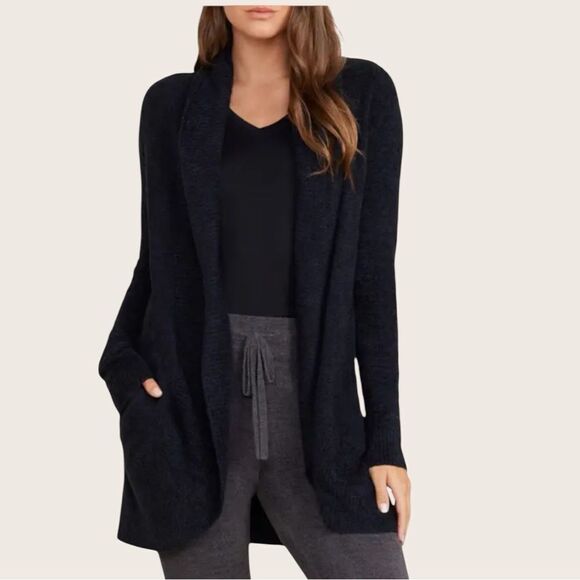 Sz M Barefoot Dreams Black CozyChic® Lite® Circle Cardigan $125 MSRP - Picture 1 of 9